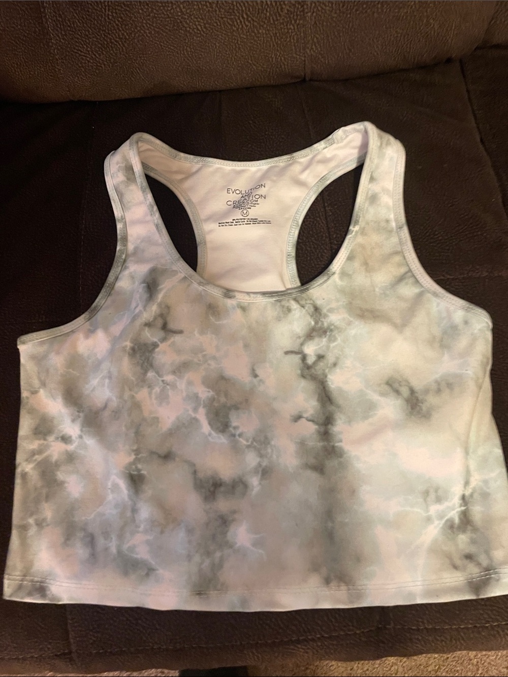 Evolution and Creation Marble-Print Racerback Crop Tank - Gray & White